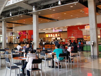 students eating in food court